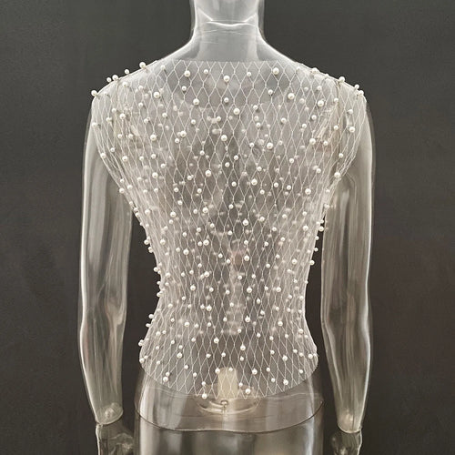 Load image into Gallery viewer, See Through Mesh Sleeveless Tops For Women Fashion Sheer Pearl Sexy Tank Tops Femme Club Party T-shirt New
