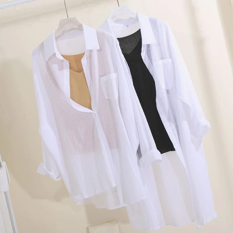 Summer Long Sleeve Women's Shirt 2022 Fashion Loose Temperament Blouse Sunscreen Coat All-match Casual Shirts Clothing