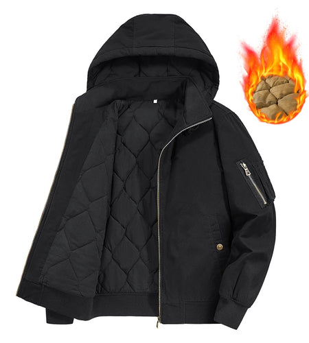 Mens Cotton Jacket Fur Collar Hooded Coat Winter Thicken Fleece Casual Jackets Multi-Pockets Tactical Jacket Parkas Windbreaker