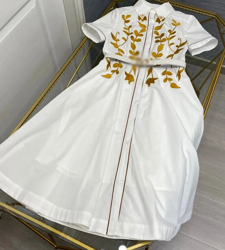 Hit Color Spliced Appliques Long Dress for Women Lapel Short Sleeves Patchwork Single Breasted Dress Female Fashion