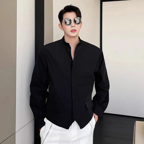 Load image into Gallery viewer, Men's Long Sleeved Shirts New Korean Fashion Solid Color Trend Double Pointed Hem Stand Collar Male Clothing Spring 9W1403
