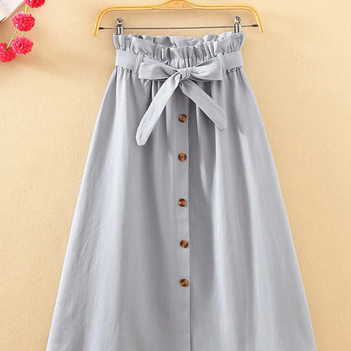 Load image into Gallery viewer, Summer Autumn Skirts Womens 2024 Midi Knee Length Korean Elegant Button High Waist Skirt Female Pleated School Skirt
