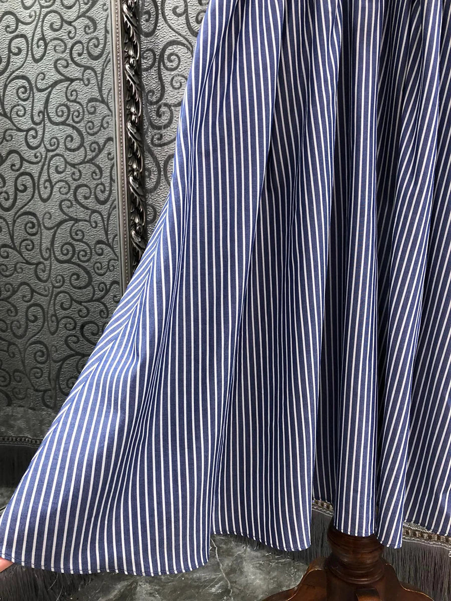 Hit Color Spliced Diamonds Dresses For Women Lapel Short Sleeve High Waist Temperament Long Dress Female Fashion
