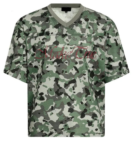 Men Vintage Mesh Jersey T-Shirt Y2K Graphic Printed Camouflage Tshirt Streetwear Hip Hop Punk Gothic V-Neck Breathable Top Tee