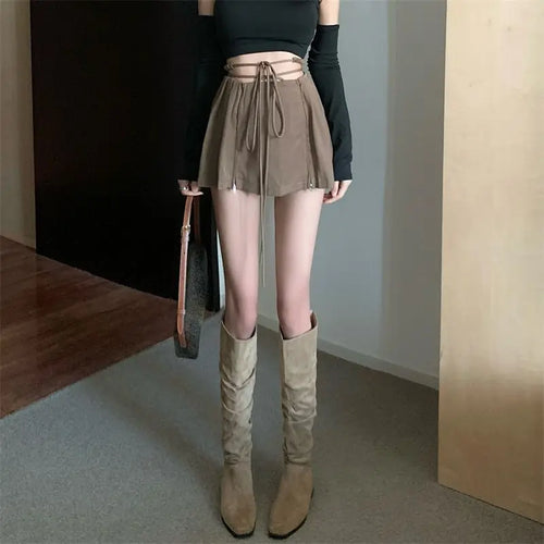 Load image into Gallery viewer, Summer High Waist Skirts Womens Sexy Mini Skirts Vintage Bandage Pleated Skirt Korean Tennis Skirts Short khaki Black
