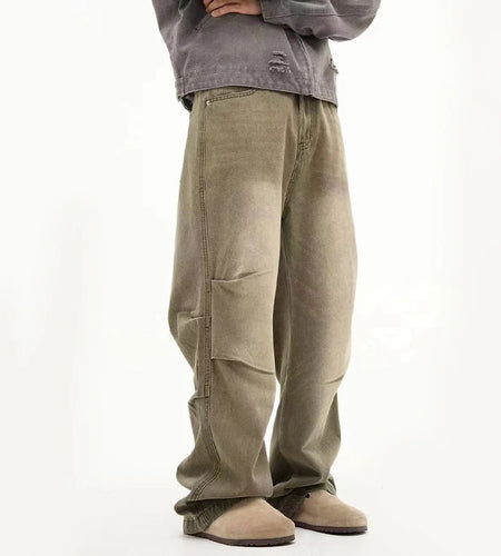 Men's Jeans New American High Street Style Vintage Silhouette Denim Pant Casual Straight Leg Micro Flared Trousers 9W1778