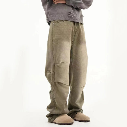 Load image into Gallery viewer, Men&#39;s Jeans New American High Street Style Vintage Silhouette Denim Pant Casual Straight Leg Micro Flared Trousers 9W1778
