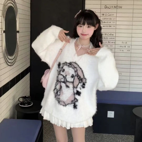 Load image into Gallery viewer, 2025 Preppy Style Grunge Sweater Harajuku  Oversize Fur Autumn Grunge Pullover Cartoon Jacquard Kawaii Cute Loose Women Jumpers
