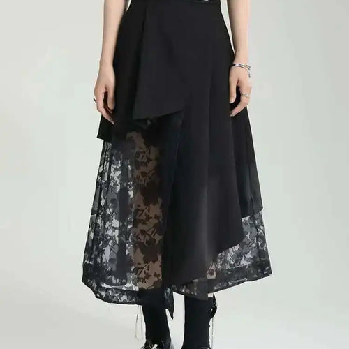 Load image into Gallery viewer, High Elastic Waist Black Spliced Mesh Irregular Casual Half-body Skirt Women Fashion Tide New Spring Autumn 2025 1DF6873

