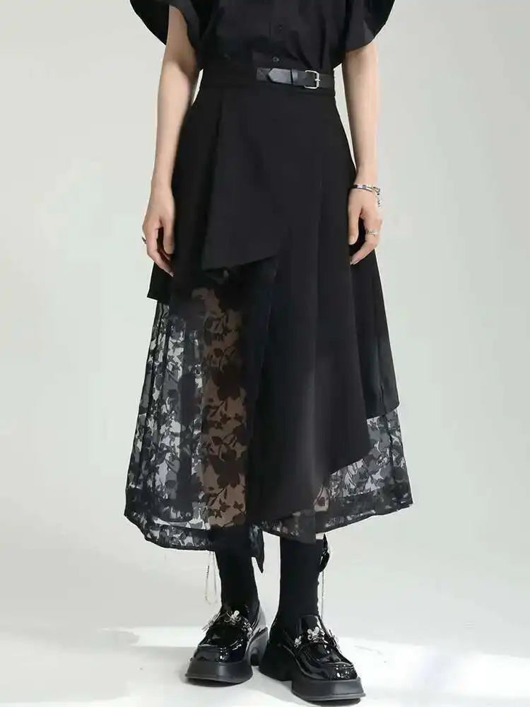 High Elastic Waist Black Spliced Mesh Irregular Casual Half-body Skirt Women Fashion Tide New Spring Autumn 2025 1DF6873