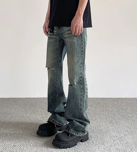 Hole Male Jeans American Stylish Cleanfit Denim Pants New Spring Summer High Street Micro Flared Trendy Toursers 9W1427