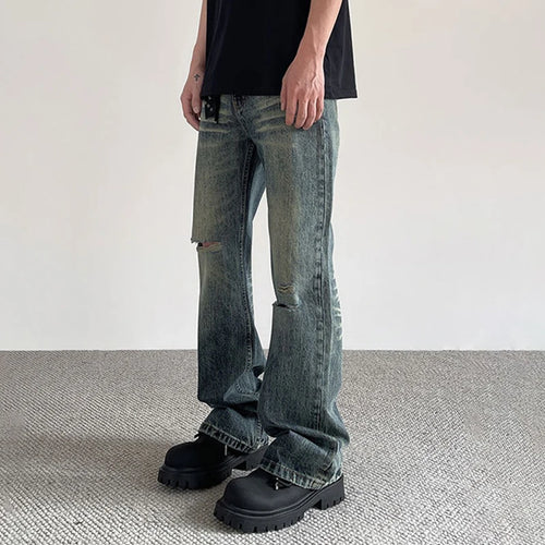 Load image into Gallery viewer, Hole Male Jeans American Stylish Cleanfit Denim Pants New Spring Summer High Street Micro Flared Trendy Toursers 9W1427
