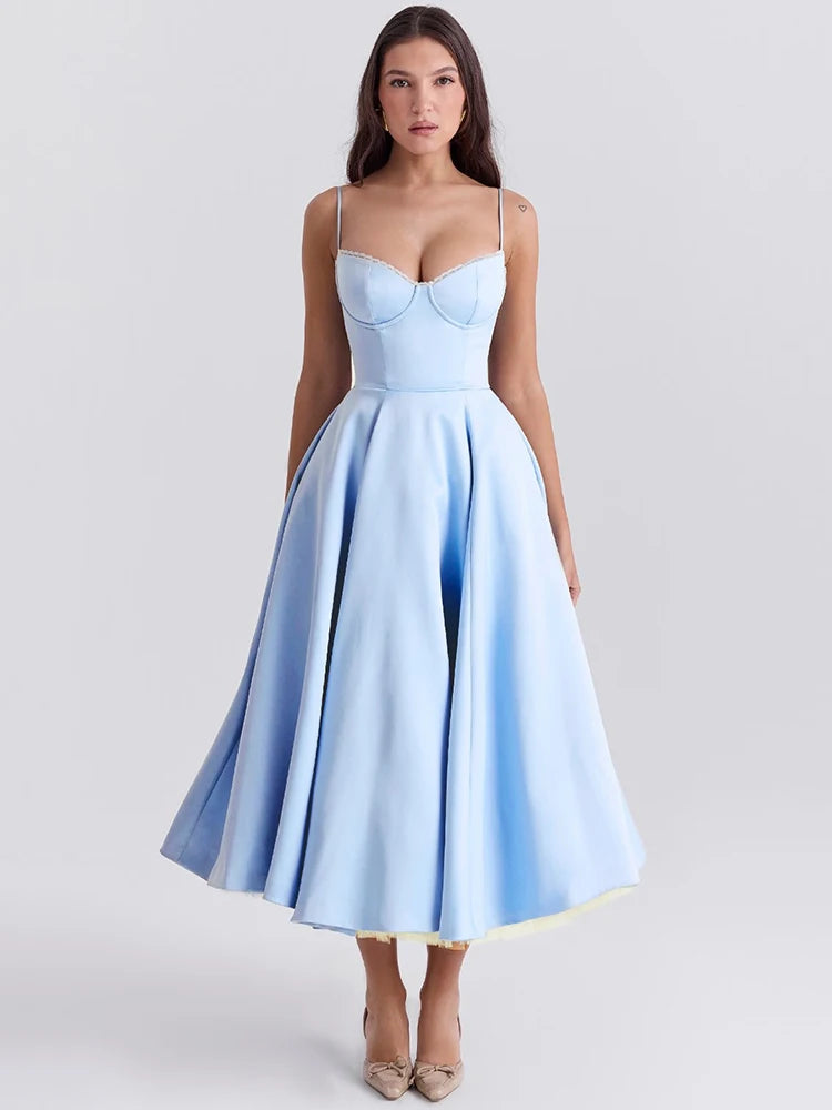 Elegant A-line Backless Sexy Midi Dress For Women Fashion Spaghetti Strap Sleeveless Loose Club Party Sexy Dress New