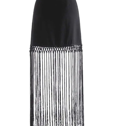 High Waist Black White Nailed Tassels Elegant A-line Half-body Skirt Women Fashion Tide New Spring Autumn 2025 1DH9909
