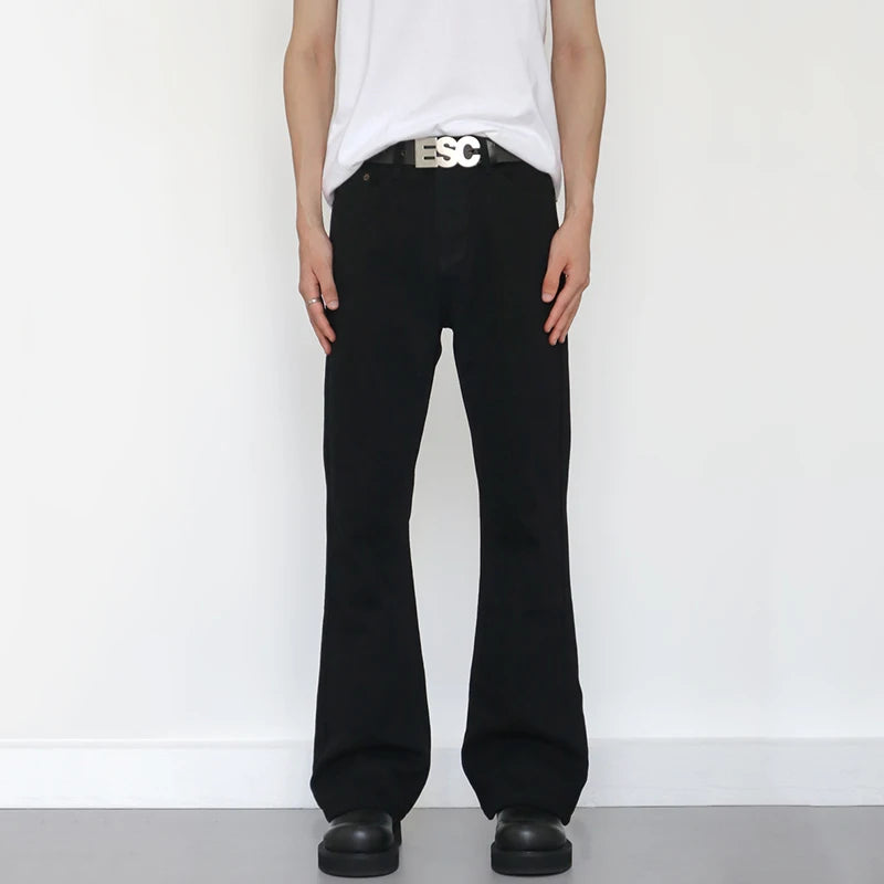 Men's Jeans New Spring High Street Style Slightly Flared Denim Pants Solid Color Handsome Casual Male Trousers 9W1422