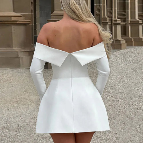 Load image into Gallery viewer, Off-shoulder Long Sleeve Sexy Mini Dress For Women Two Pocket Strapless Backless A-line Club Party Sexy Dress Elegant
