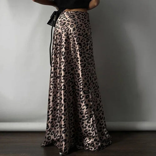 Load image into Gallery viewer, Satin Leopard Print Long Skirt Women Fashion High Waist Maxi Fishtail Skirt Ladies Fashion With Zipper Sexy Skirts
