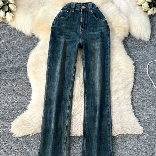 Load image into Gallery viewer, Spring Korean Version Vintage Blue High Waist Straight Denim Pant Women Ankle-length Wide Leg Jeans Fashion Popular Trousers New
