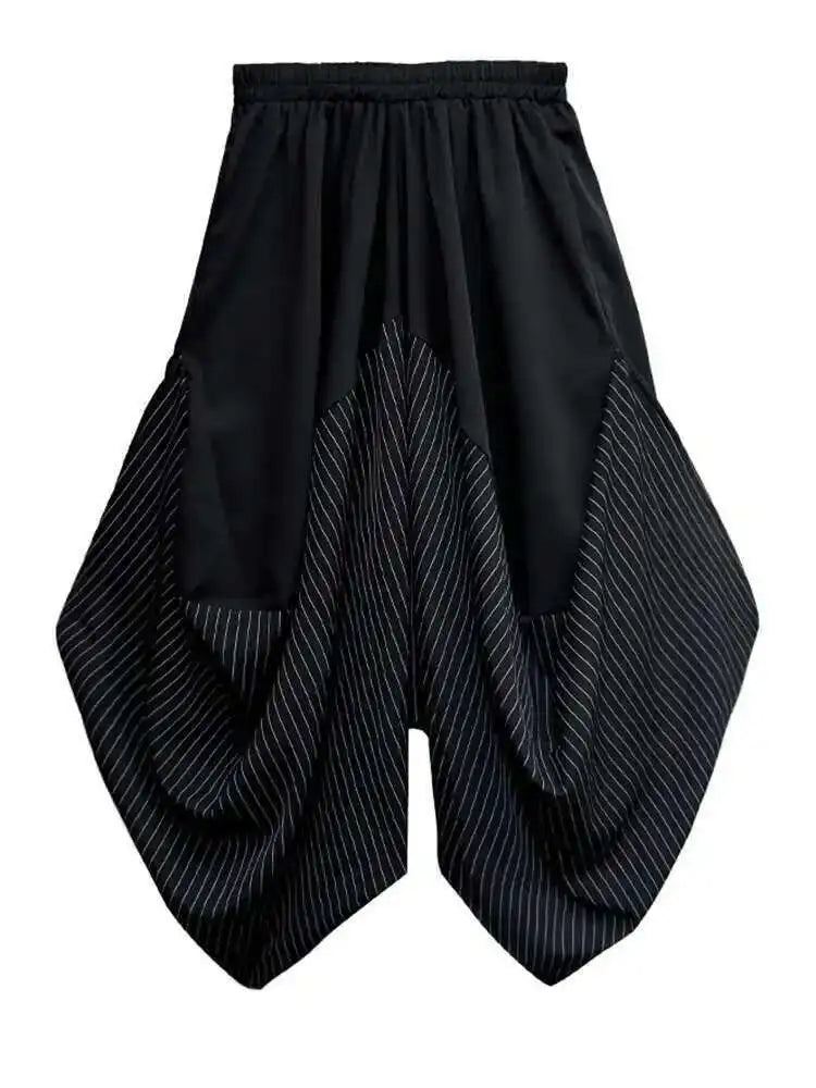 High Elastic Waist Black Irregular Striped Pants New Loose Fit Trousers Women Fashion Tide Spring Autumn 2025 1DF4666