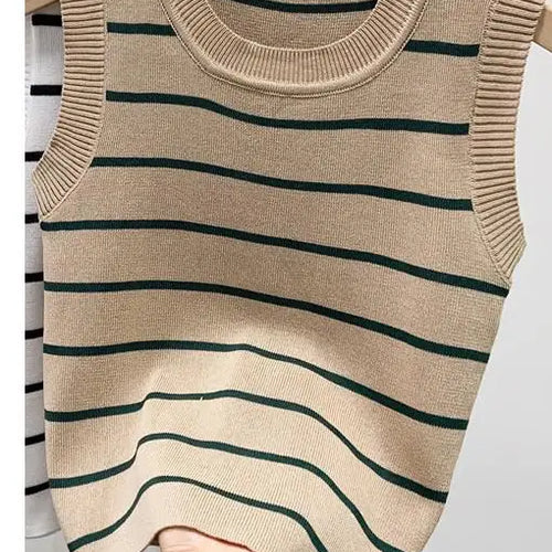 Load image into Gallery viewer, New 2024 Vintage Basic Bottoming Striped Patchwork Knit Vest Women Autumn Winter Elegant Sleeveless Slim Short Tank Tops Fashion
