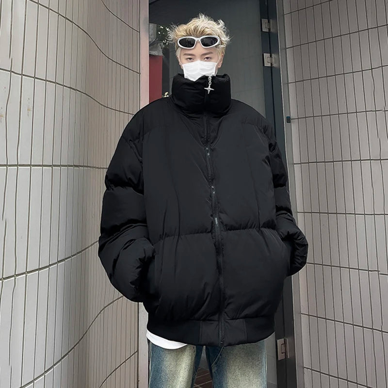 Simple Men's Cotton Coats Stand Collar Solid Color Casual Thickened Zipper Casual American Male Padded Jackets Chic 9C9276
