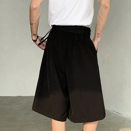 Load image into Gallery viewer, Summer Men&#39;s Five-point Shorts Casual Straight Double Belt Design High-waisted Black Male Clothing Wide Leg 9C5517
