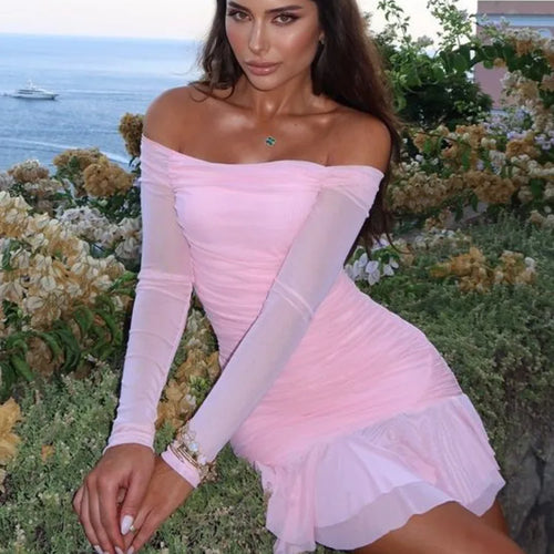 Load image into Gallery viewer, Elegant One Shoulder Double Layer High Elasticity Tight Dress For Women Bodycon Fall 2024 Female Party Evening Dress
