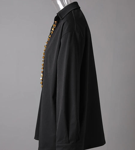 Women Black Rhinestones Big Size Elegant Blouse New V-neck Long Sleeve Shirt Fashion Tide Spring Autumn 2025 CPG3073