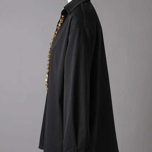 Load image into Gallery viewer, Women Black Rhinestones Big Size Elegant Blouse New V-neck Long Sleeve Shirt Fashion Tide Spring Autumn 2025 CPG3073
