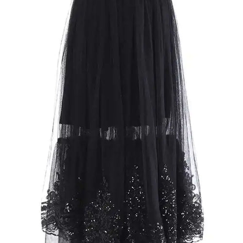 Load image into Gallery viewer, High Elastic Waist Black Sequins Mesh Elegant A-line Half-body Skirt Women Fashion Tide New Spring Autumn 2025 1DH8429
