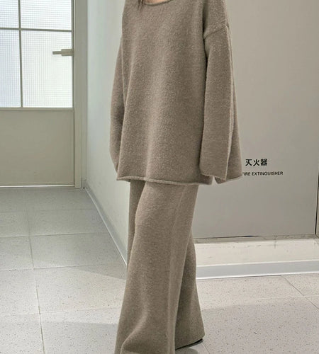 High Elastic Waist Purple Warm Knitting Long Wide Leg Pants New Trousers Women Fashion Tide Autumn Winter 2025 1DH9200