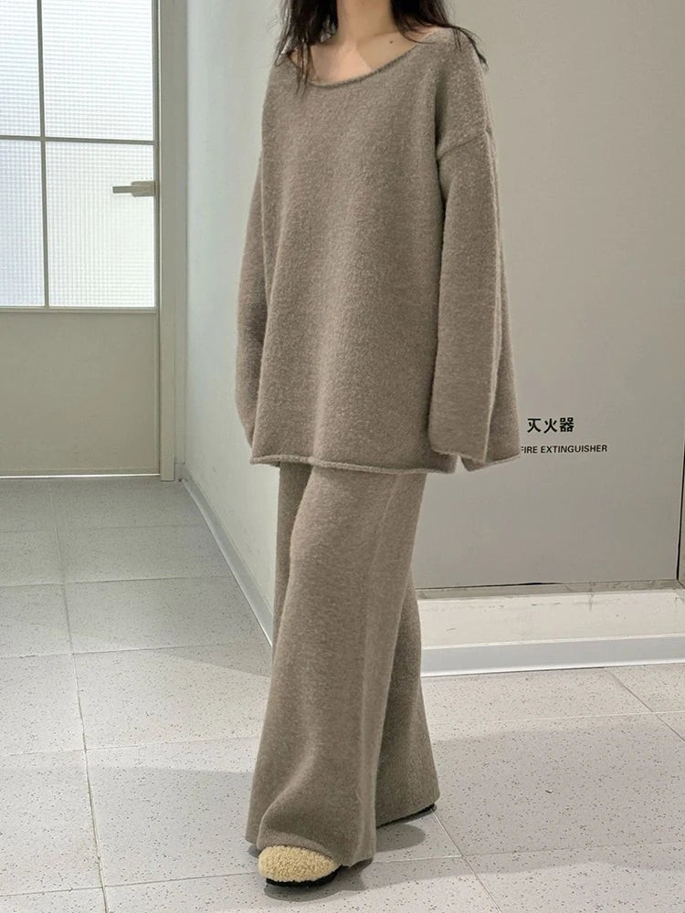 High Elastic Waist Purple Warm Knitting Long Wide Leg Pants New Trousers Women Fashion Tide Autumn Winter 2025 1DH9200