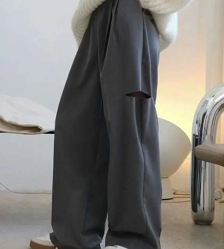 High Waist Gray Hollow Out PleatedCasual Pants New Loose Fit Trousers Women Fashion Tide Spring Autumn 2025 1DF4461