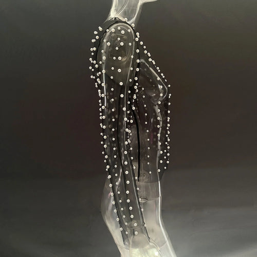 Load image into Gallery viewer, Pearl Mesh See Through T-shirt Women Fashion Long Sleeve Pullover Blouse Ladies Summer U Neck Sexy Tee Shirt Tops
