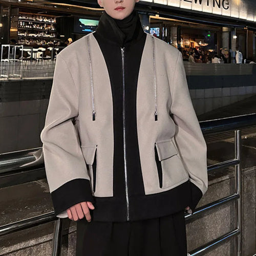 Load image into Gallery viewer, Patchwork Woolen Men&#39;s Casual Top Double-zipper Lapel American Style Male Jacket 2024 Autumn Winter Tide 9C9040
