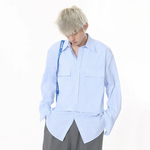 Load image into Gallery viewer, Korean Style Men's Shirts Turn-down Collar Fake Two-piece Plaid Design Long Sleeved Single Breasted Loose Male Tops 9W1262
