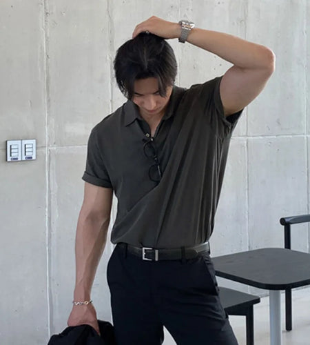 Solid Color Men's Tees Korean Style Short Sleeved Button Design Casual Menswear Loose Pullover Male T-shirts Trendy 9W1196