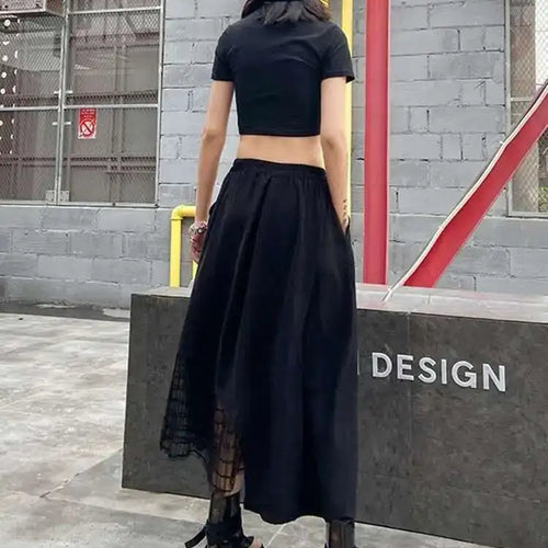 Load image into Gallery viewer, High Elastic Waist Black Irregular Mesh Casual Midi Half-body Skirt Women Fashion Tide New Spring Autumn 2025 1DH4596
