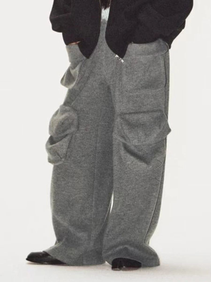 Loose Spliced Pockets Casual Pants for Women High Waist Patchwork Lace Fashion Wide Leg Pant Female Clothing New