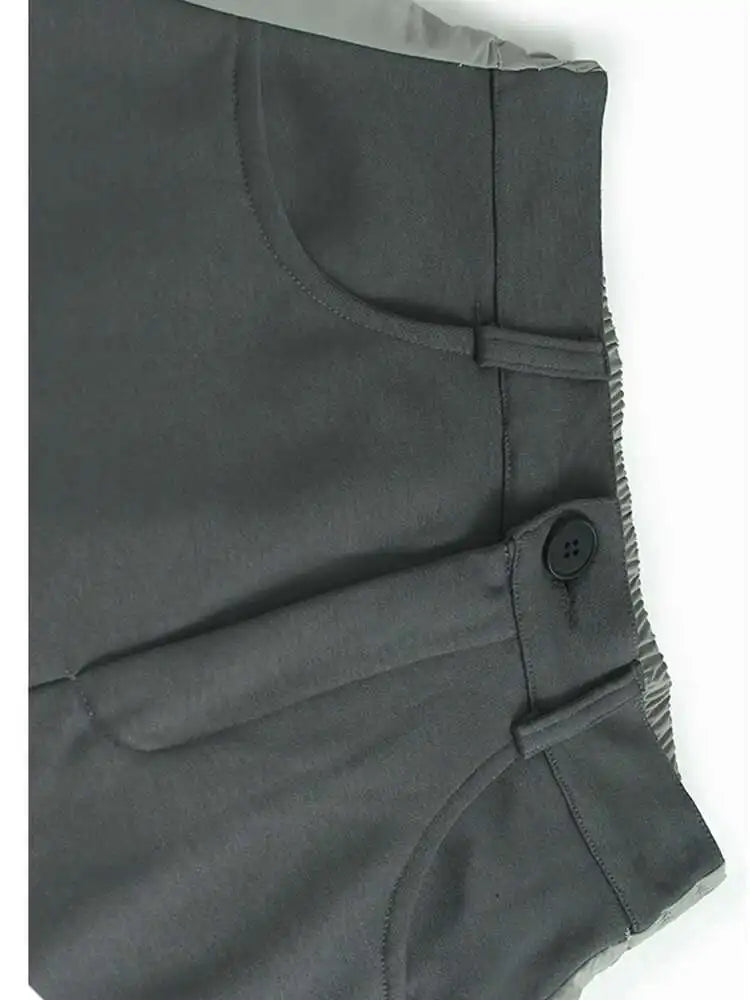 High Elastic Waist Gray Color-block Long A-line Casual Half-body Skirt Women Fashion Tide New Spring Autumn 2025 1DH8094