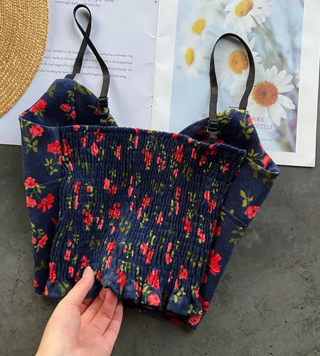 Women Retro Strap Tops Summer V Neck Sleeveless Backless Slim Tank Top Chic Print Sexy Off Shoulder Short Camis Y2k