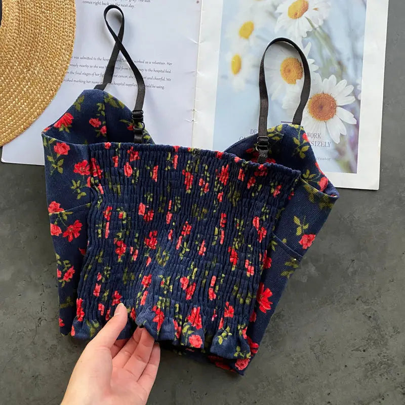 Women Retro Strap Tops Summer V Neck Sleeveless Backless Slim Tank Top Chic Print Sexy Off Shoulder Short Camis Y2k