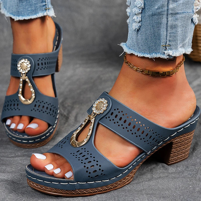 Women's Sandals Peep Toe Heels Sandals For Summer Shoes Woman Heeled Slippers Summer Footwear Luxury Platform Sandalias Mujer