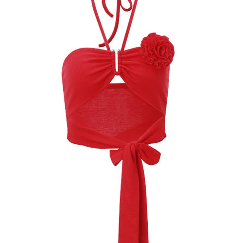 Load image into Gallery viewer, Summer New Sexy Pure Desire Hollow Out Flower Suspended Top Women Lace Up Wrapped Tank Top Female Slim Beachwear
