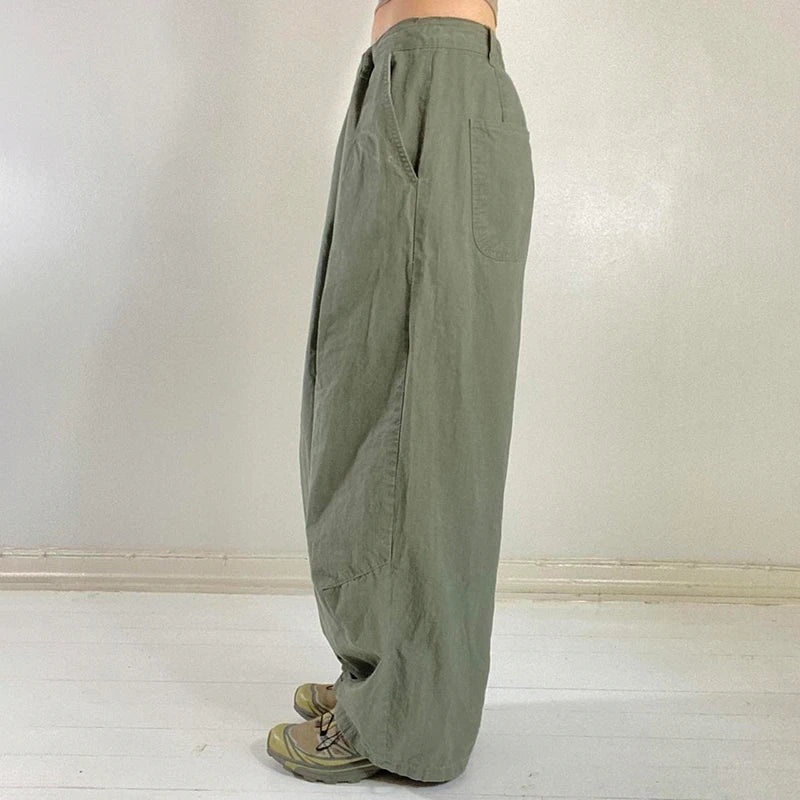 Harajuku Hip Hop Draped Oversized Female Pants Retro Y2K Folds Low Waisted Wide Leg Trousers Techwear Sweatpants Chic