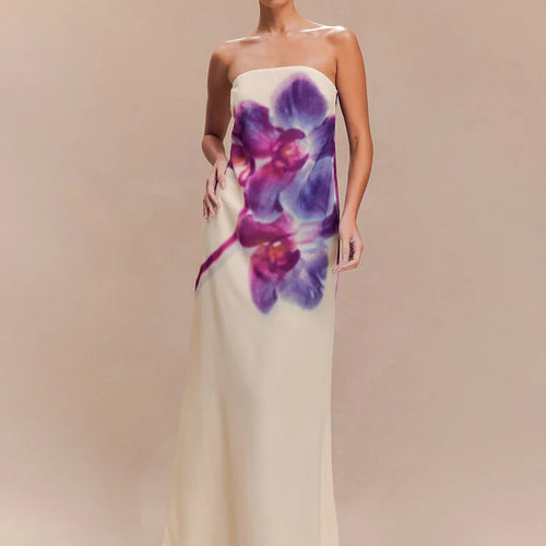 Load image into Gallery viewer, Floral Print Strapless Sexy Maxi Dress For Women Gown Off-shoulder Backless Sleeveless Elegant Long Dress Fashion
