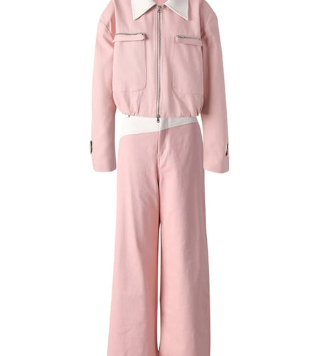 Big Size Leather Jacket Wide Leg Pants Two Piece Suit New Lapel Long Sleeve Women Fashion Tide Spring Autumn 2025 CPG3127