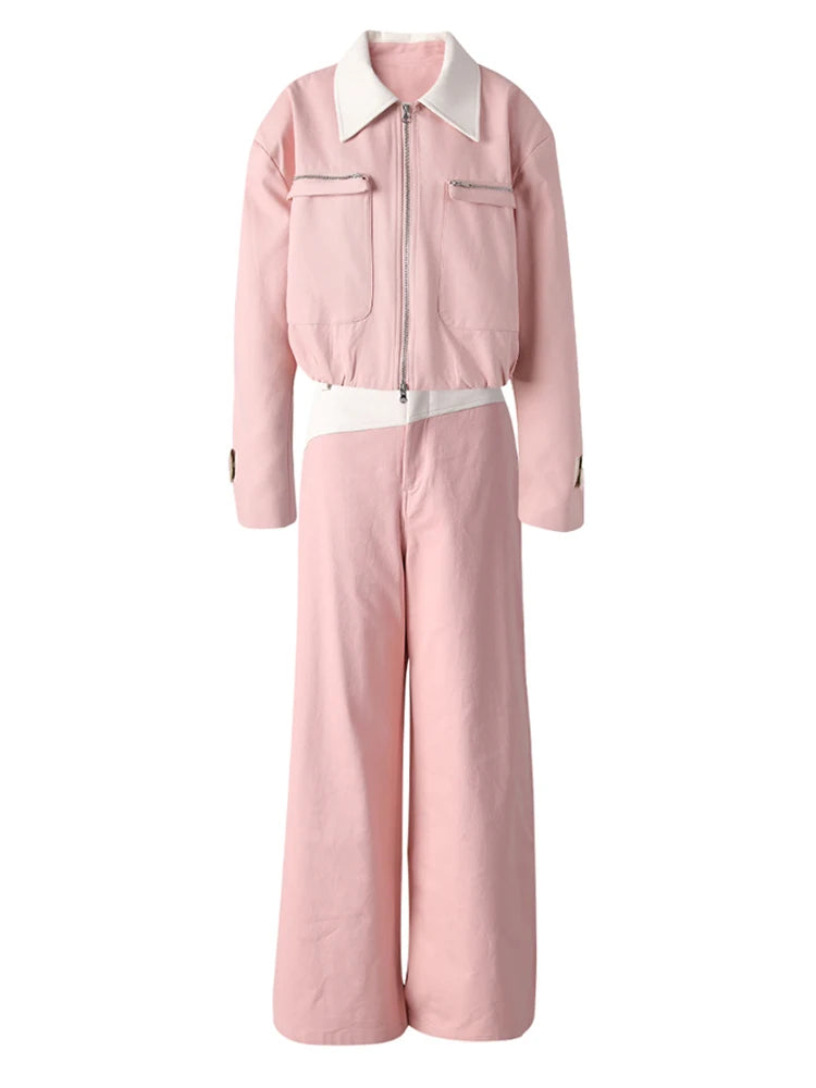 Big Size Leather Jacket Wide Leg Pants Two Piece Suit New Lapel Long Sleeve Women Fashion Tide Spring Autumn 2025 CPG3127