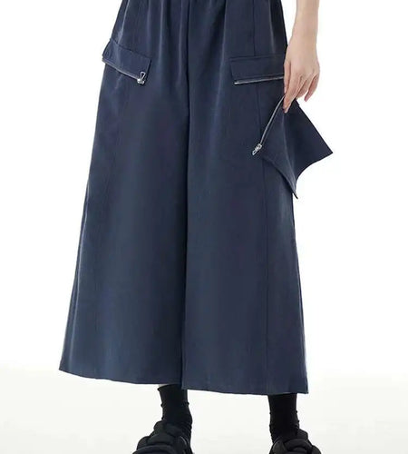 High Elastic Waist Blue Detachable Pocket Wide Leg Pants New Trousers Women Fashion Tide Spring Autumn 2025 1DH4773
