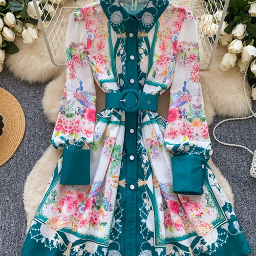 Load image into Gallery viewer, French Flower Elegant Single Breasted Long Sleeved Vacation Shirt Dress Spring Fashion Birthday Evening Party Dress Bohemian New
